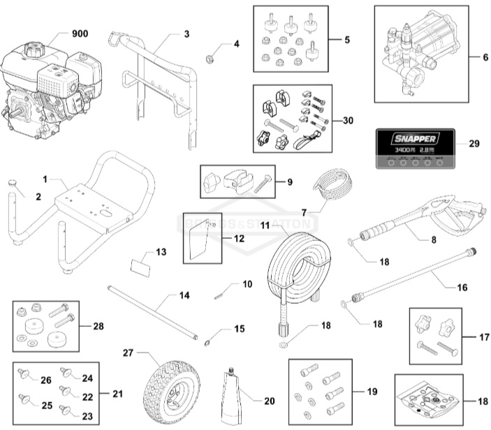 Snapper 3400 psi model 020797-00 power washer replacement parts & manual